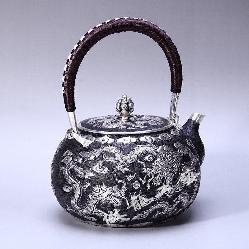 Dragon Bas-Relief Sculptured Silver Teapot