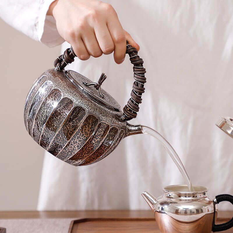 Japanese Rattan Design Silver Teapot